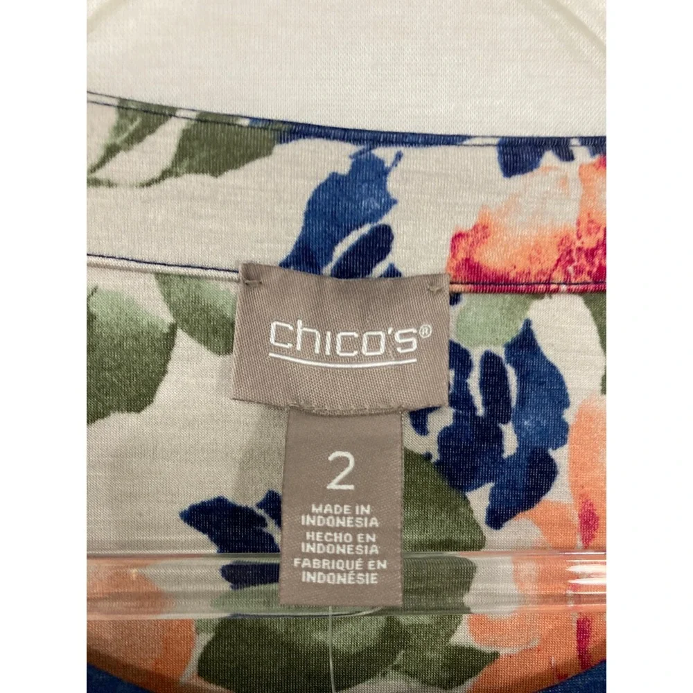 New Chico's Reversible Ponte Jacket size Large/2 Indigo Blue Floral Soft Preppy‎